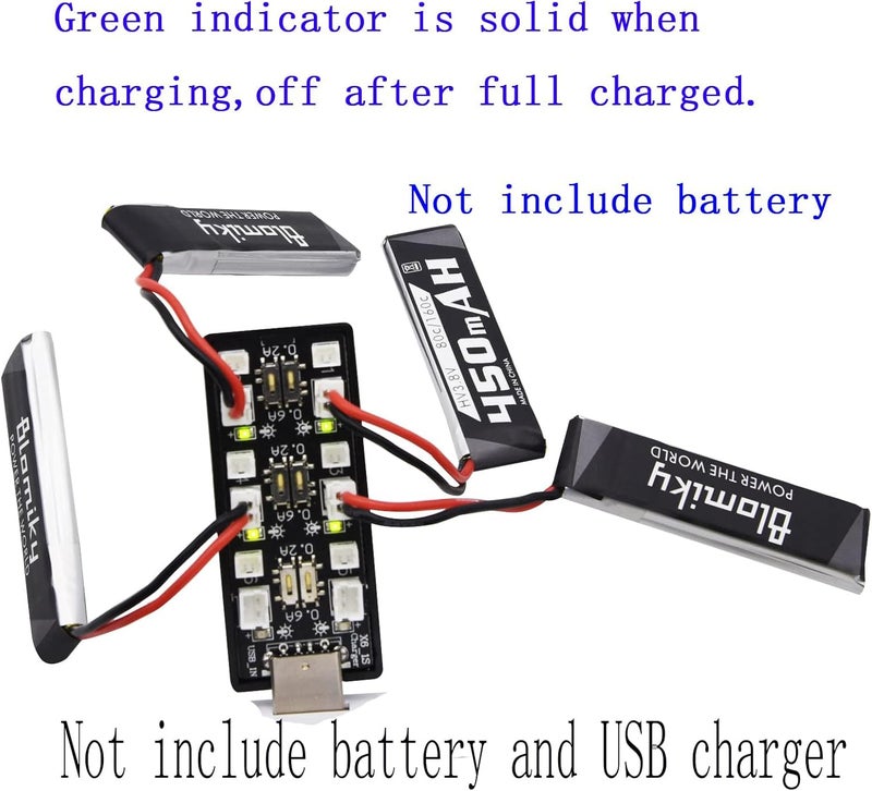 Blomiky 6-in-1 1S Li-ion/Lipo 3.7V-3.8V USB Seat Charger with JST-PH2.0 and JST1.25 Plug Suitable for Emax 1S 450mAh Lipo Battery / 6-in-1 Charger - Image 2